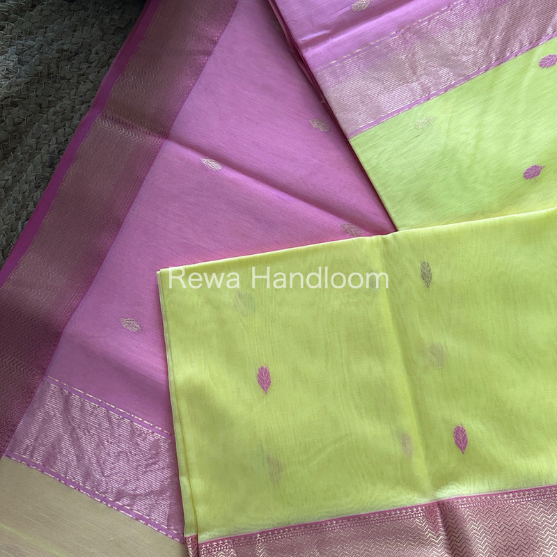  Yellow Zari Butti ~ Maheshwari Saree-PTB054