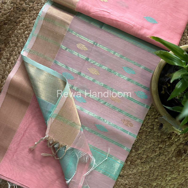 Light Pink Zari Butti ~ Maheshwari Saree-PTB056