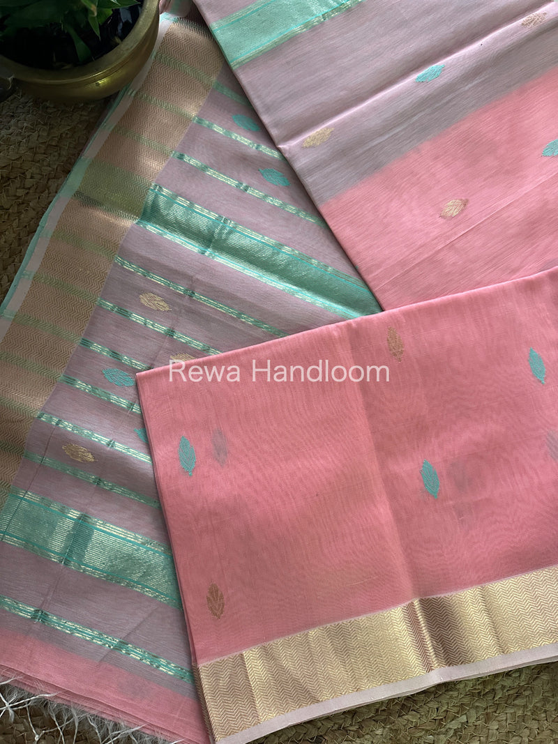 Light Pink Zari Butti ~ Maheshwari Saree-PTB056