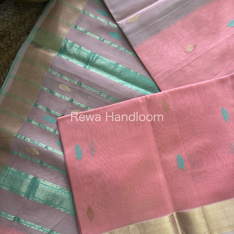 Light Pink Zari Butti ~ Maheshwari Saree-PTB056