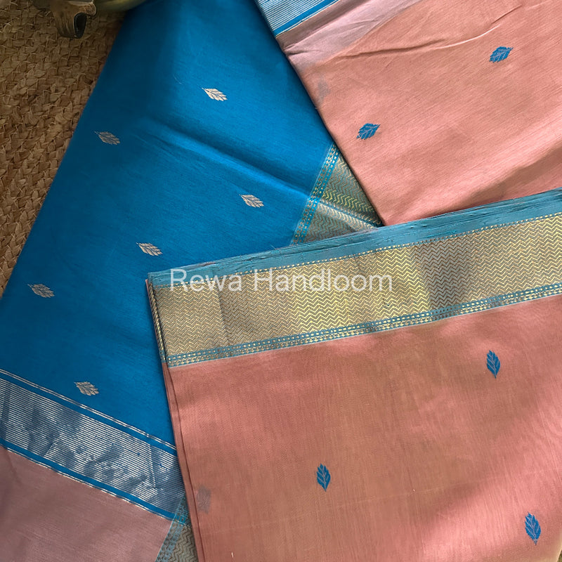 Peach Zari Butti ~ Maheshwari Saree-PTB058