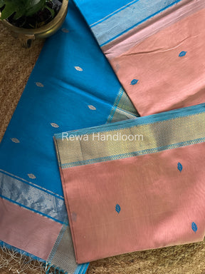 Peach Zari Butti ~ Maheshwari Saree-PTB058