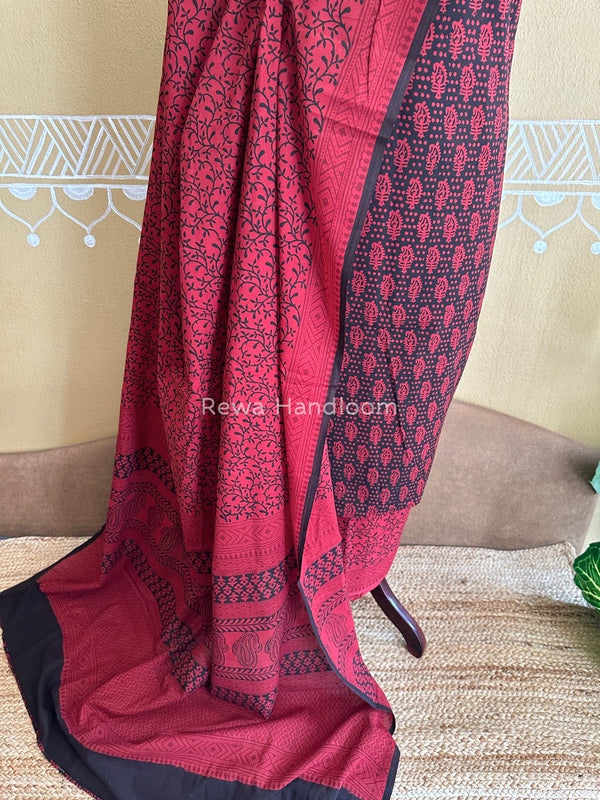 Black-Red Bagh Print Cotton Suit BCSP095