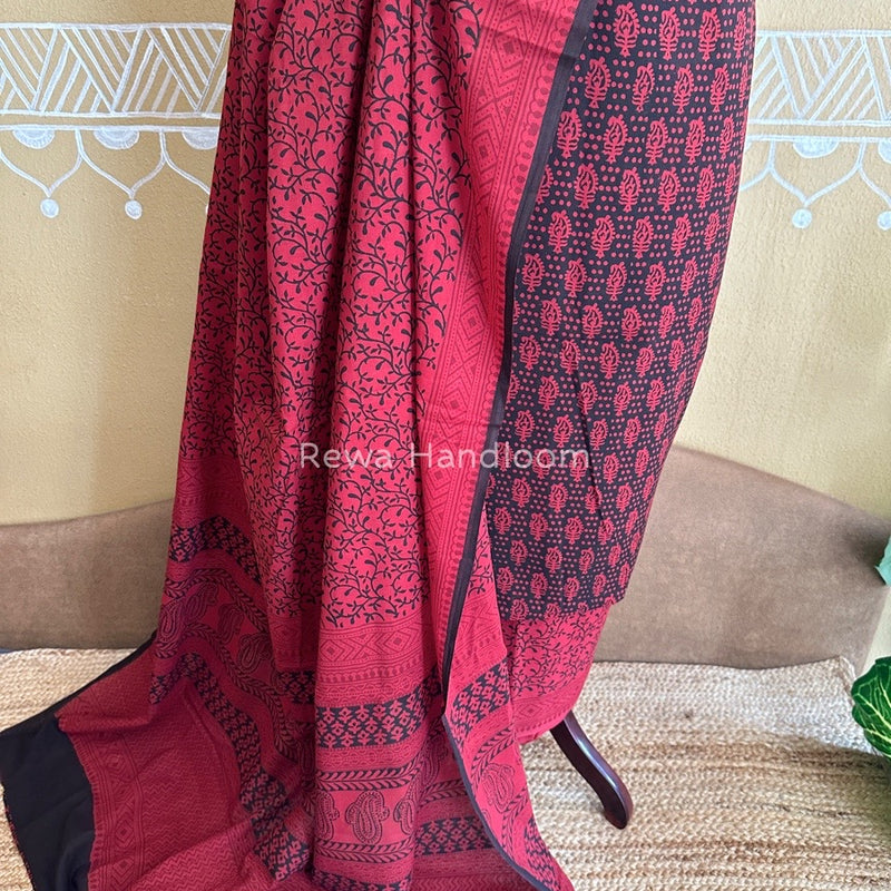 Black-Red Bagh Print Cotton Suit BCSP095