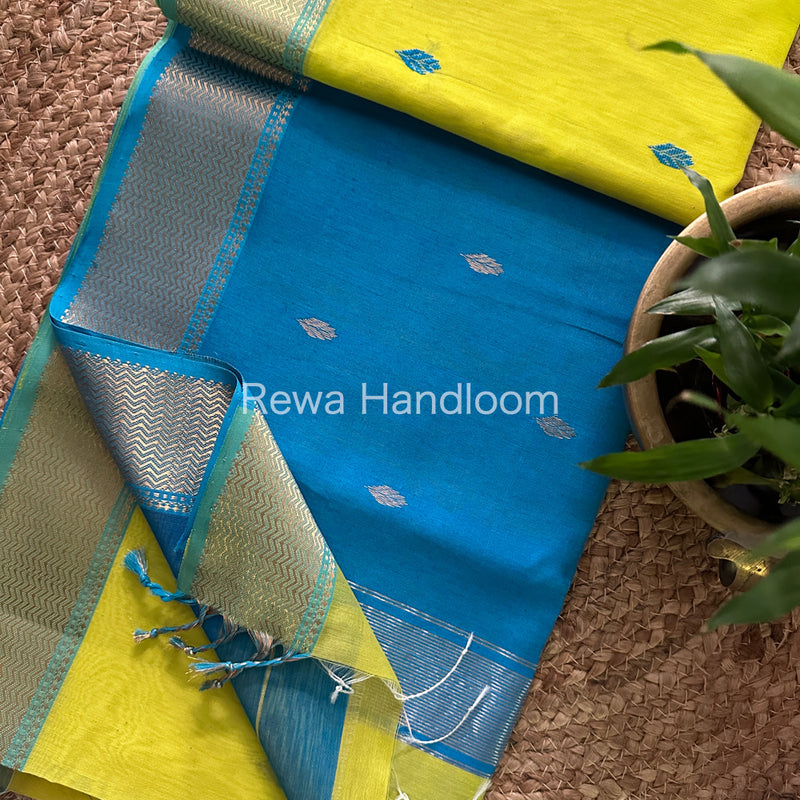 Yellow Zari Butti ~ Maheshwari Saree-PTB059