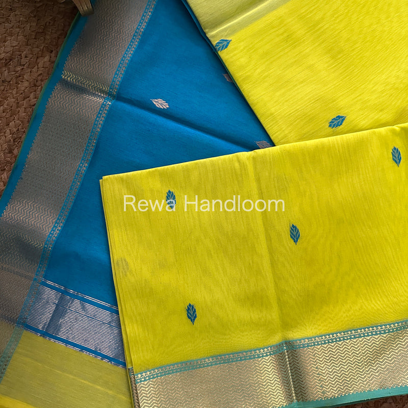 Yellow Zari Butti ~ Maheshwari Saree-PTB059