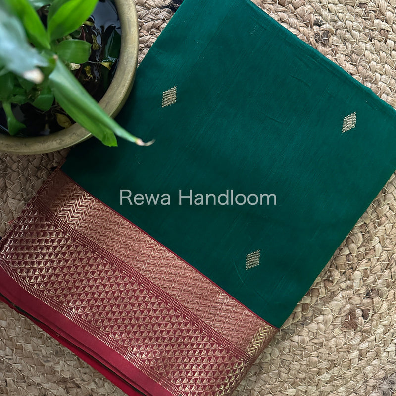 Green Zari Butti Maheshwari Saree PTB069
