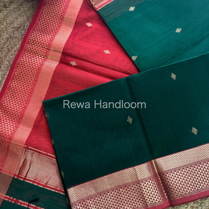 Green Zari Butti Maheshwari Saree PTB069