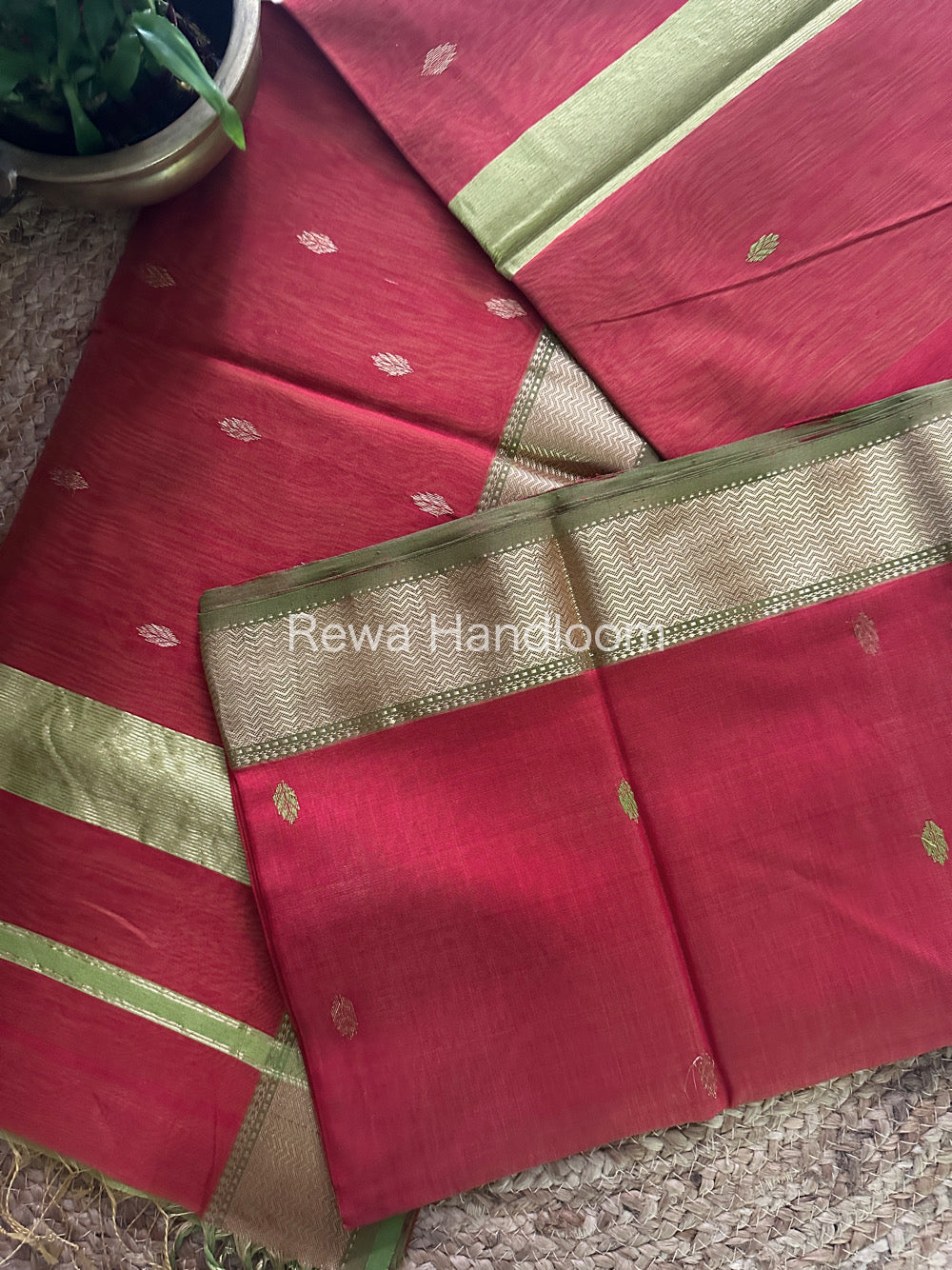 Rust Red Zari Butti ~ Maheshwari Saree-PTB060