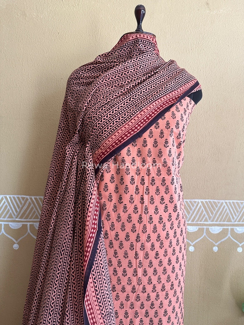 Light Peach Bagh Print Cotton Suit BCSP084