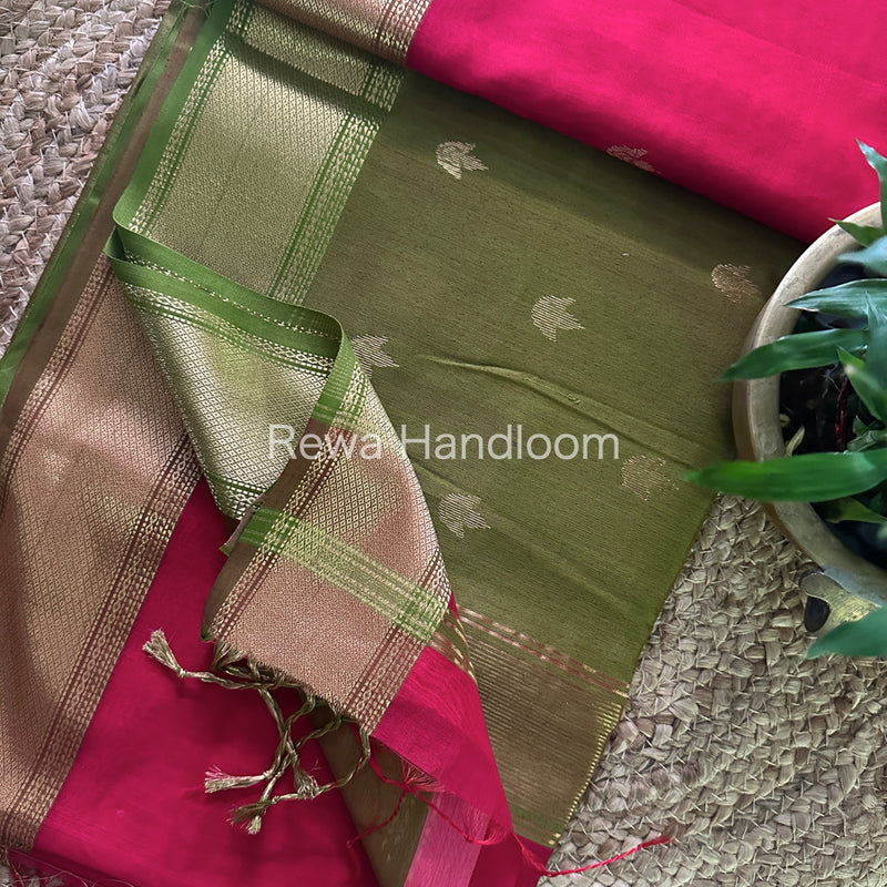 Rani Pink Zari Butti ~ Maheshwari Saree-PTB061