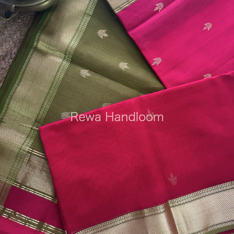 Rani Pink Zari Butti ~ Maheshwari Saree-PTB061