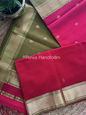 Rani Pink Zari Butti ~ Maheshwari Saree-PTB061