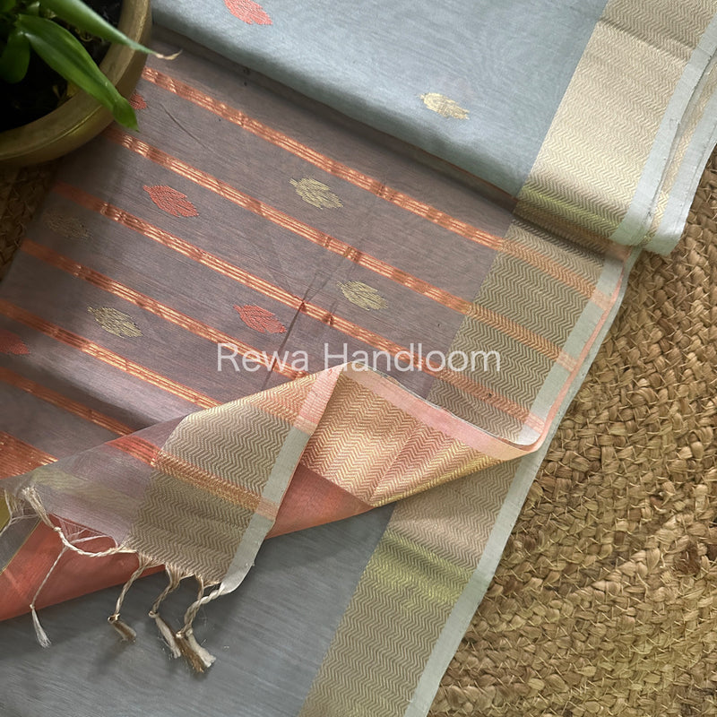 Grey Zari Butti ~ Maheshwari Saree-PTB062