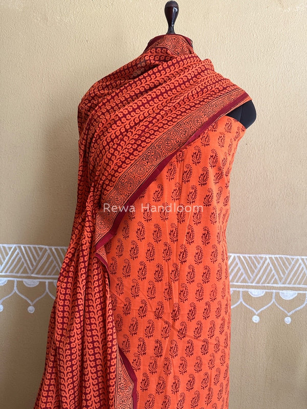 Orange Bagh Print Cotton Suit BCSP083