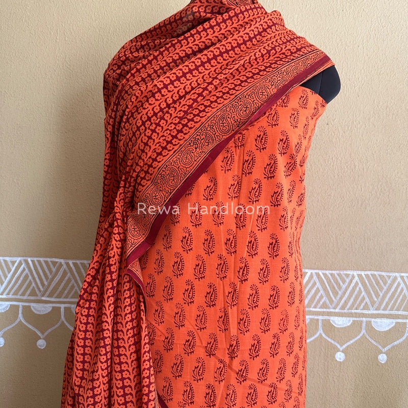 Orange Bagh Print Cotton Suit BCSP083
