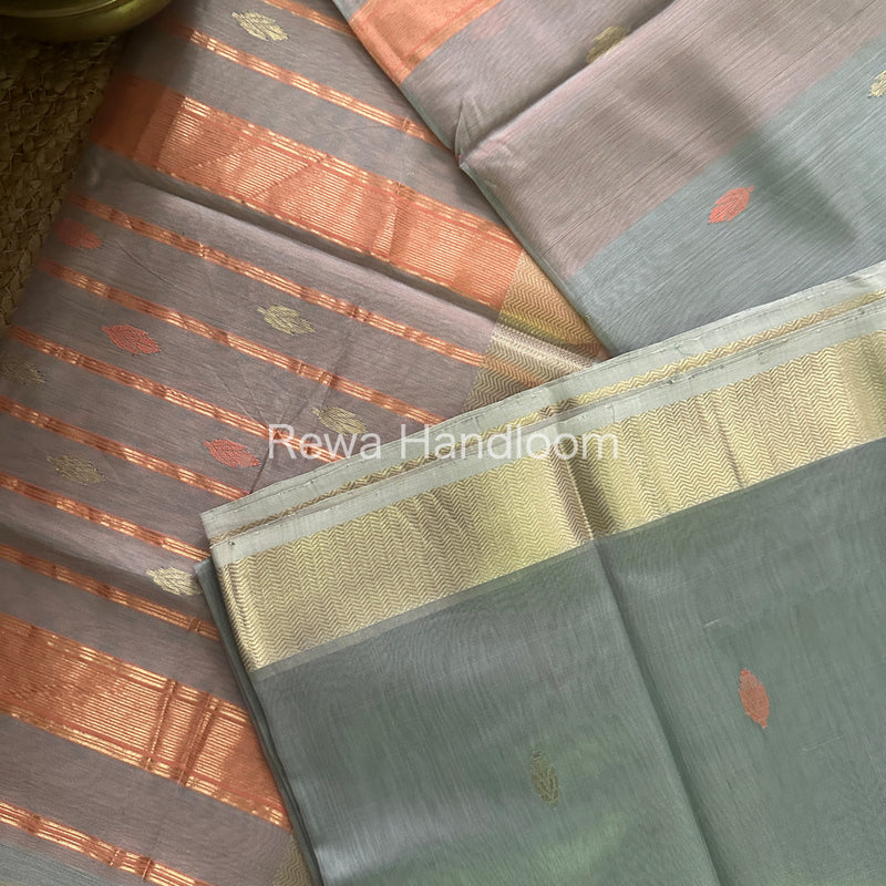 Grey Zari Butti ~ Maheshwari Saree-PTB062