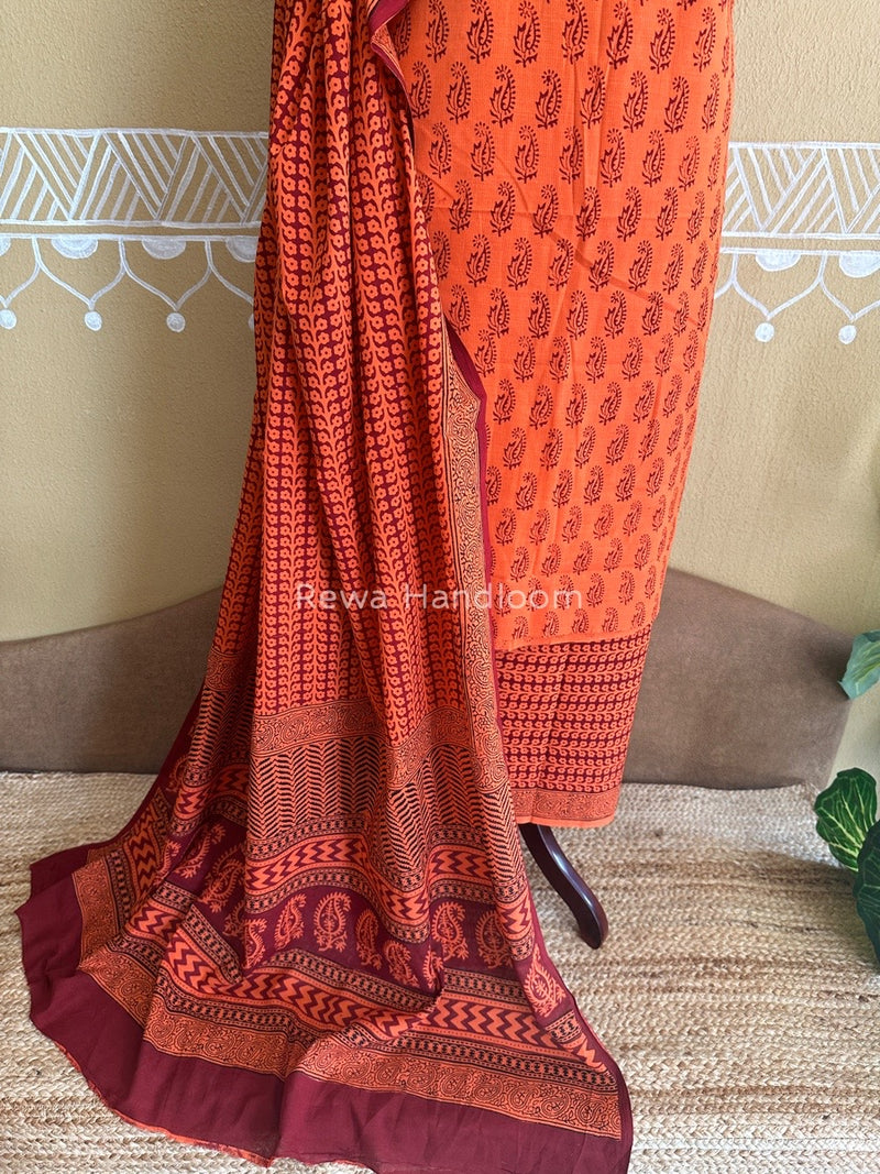 Orange Bagh Print Cotton Suit BCSP083