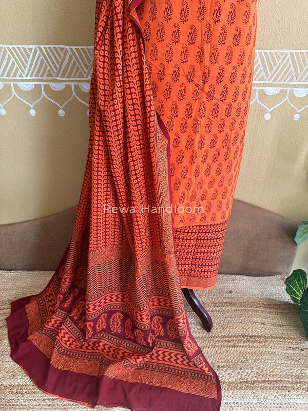 Orange Bagh Print Cotton Suit BCSP083