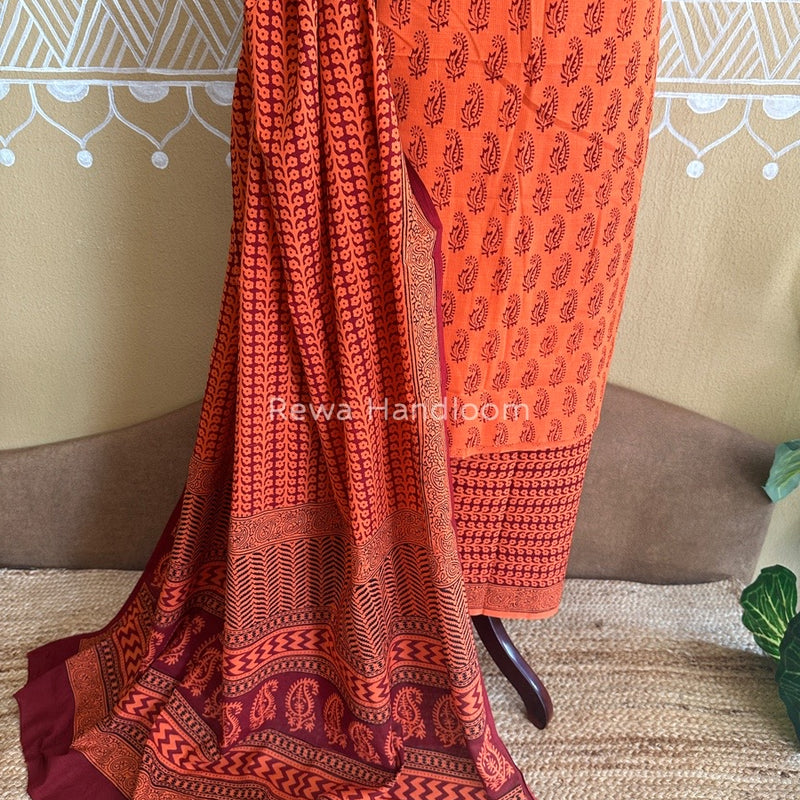 Orange Bagh Print Cotton Suit BCSP083