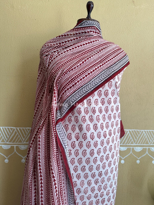 White-Red Bagh Print Cotton Suit BCSP0124