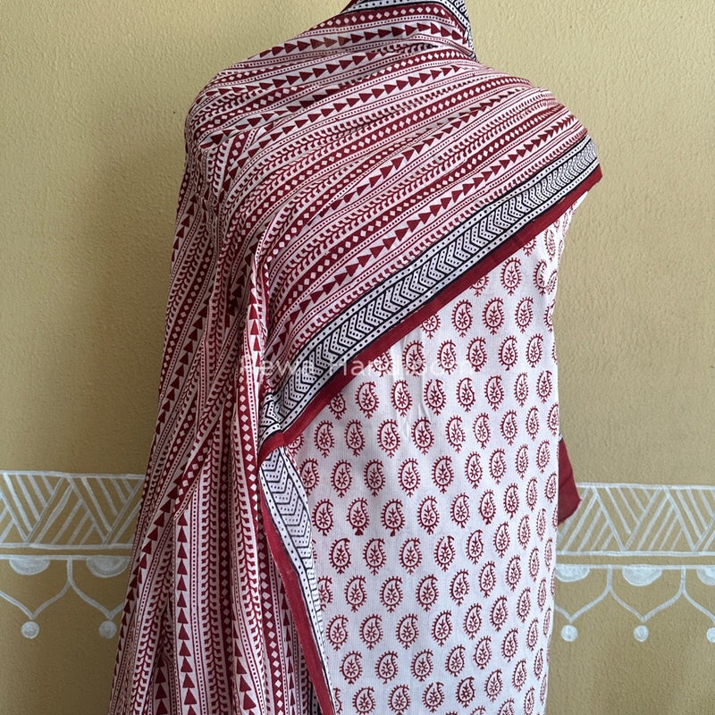 White-Red Bagh Print Cotton Suit BCSP0124