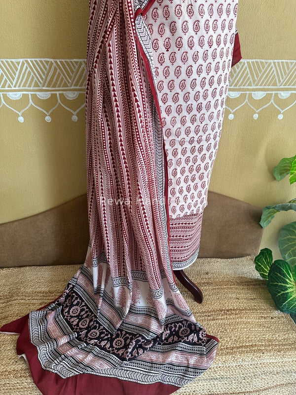 White-Red Bagh Print Cotton Suit BCSP0124