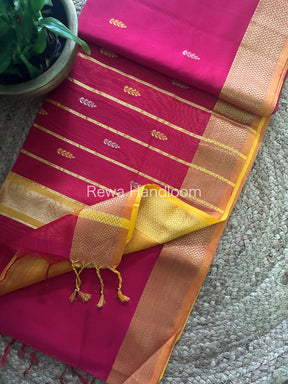 Rani Pink Zari Butti ~ Maheshwari Saree-PTB065