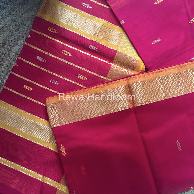 Rani Pink Zari Butti ~ Maheshwari Saree-PTB065