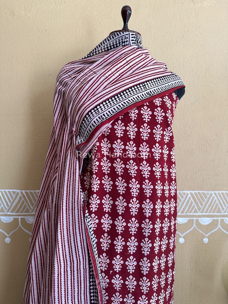 Maroon-Off White Bagh Print Cotton Suit BCSP0123