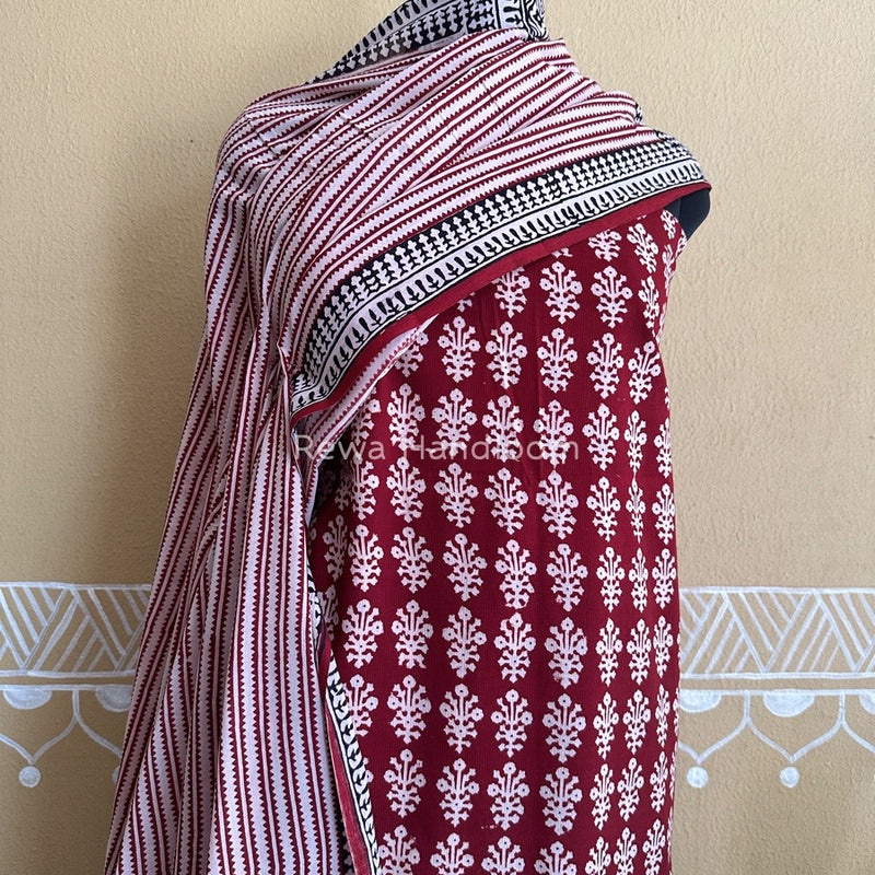 Maroon-Off White Bagh Print Cotton Suit BCSP0123