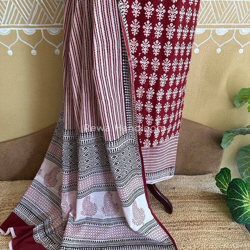Maroon-Off White Bagh Print Cotton Suit BCSP0123