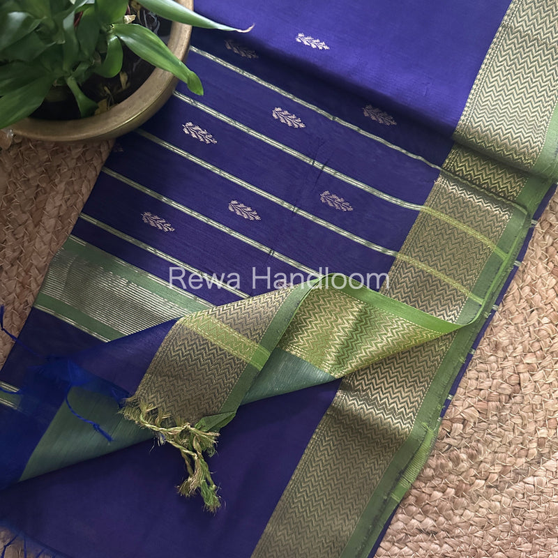 Blue Zari Butti ~ Maheshwari Saree-PTB066