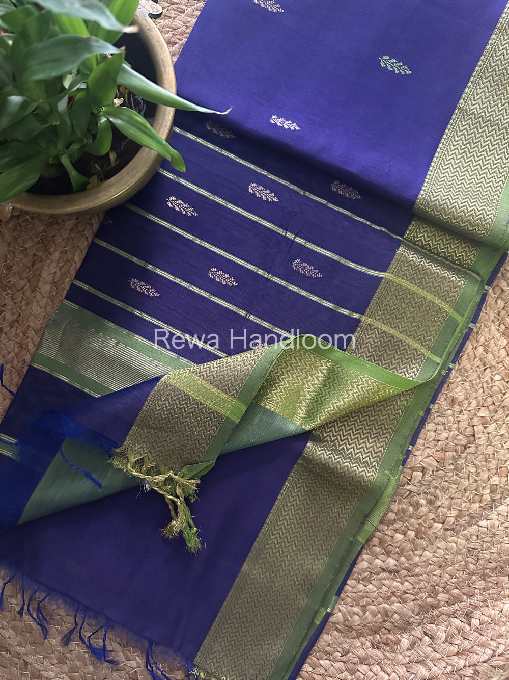 Blue Zari Butti ~ Maheshwari Saree-PTB066