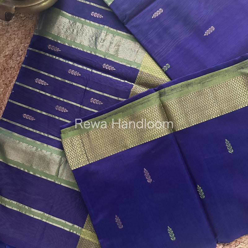 Blue Zari Butti ~ Maheshwari Saree-PTB066