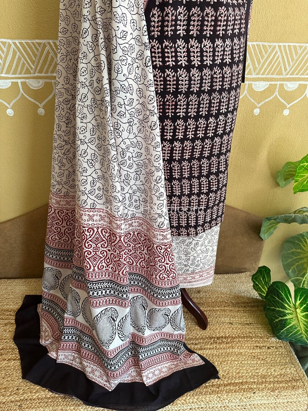 Black-White Bagh Print Cotton Suit BCSP0122
