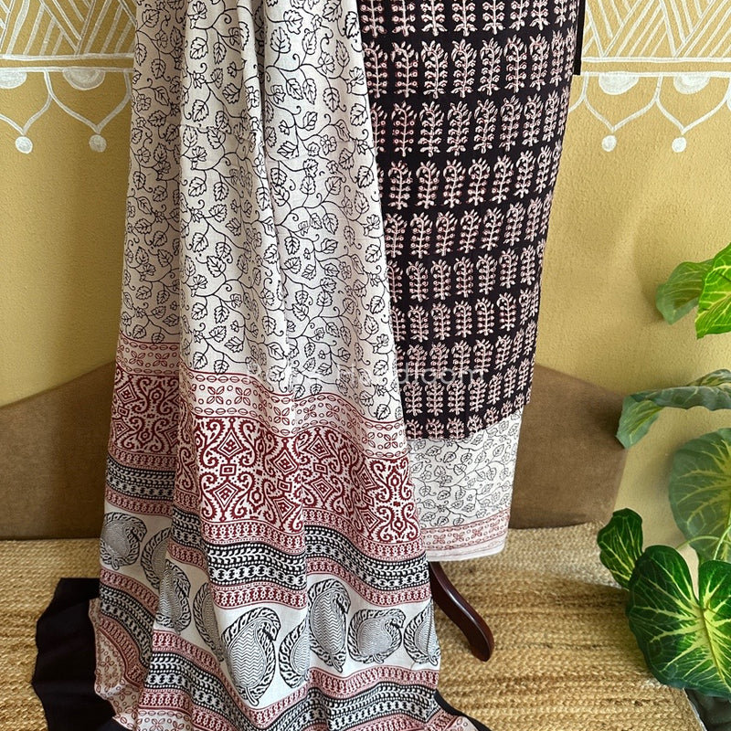 Black-White Bagh Print Cotton Suit BCSP0122
