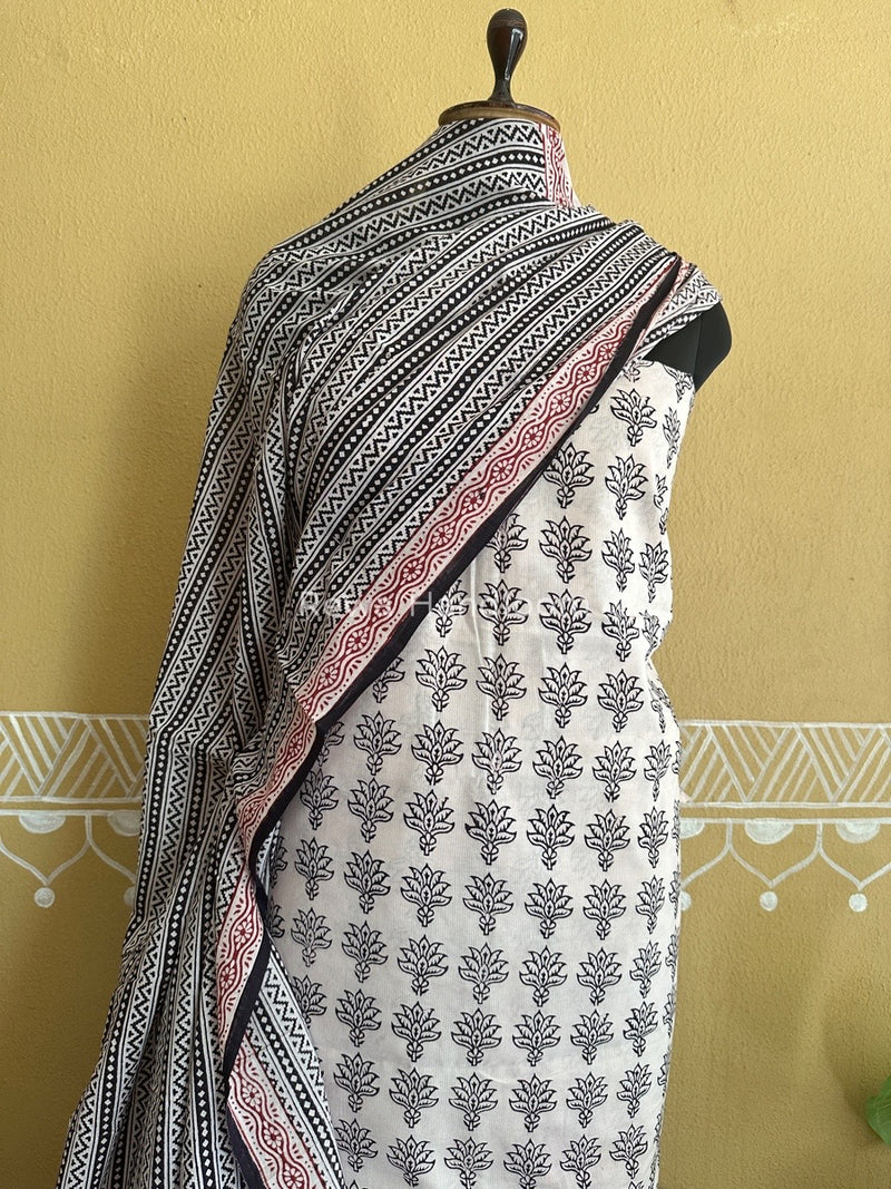 White-Black Bagh Print Cotton Suit BCSP0128