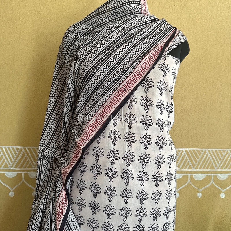 White-Black Bagh Print Cotton Suit BCSP0128