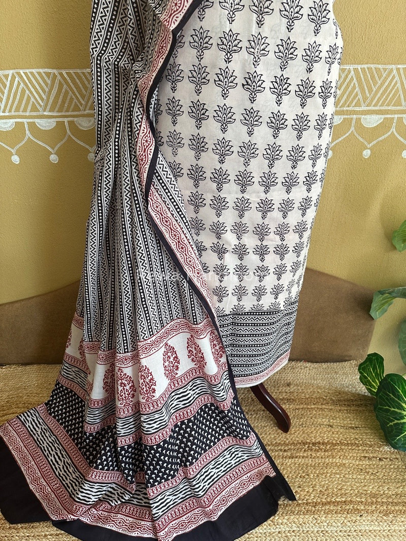 White-Black Bagh Print Cotton Suit BCSP0128
