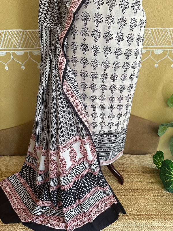 White-Black Bagh Print Cotton Suit BCSP0128