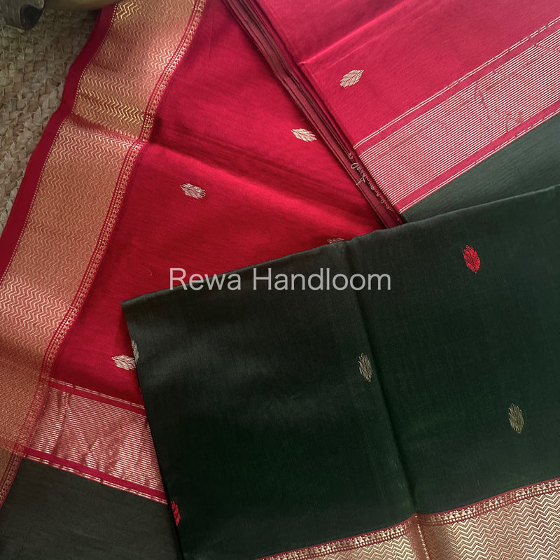 Maheshwari Dark Green Zari Butti Saree PTB72