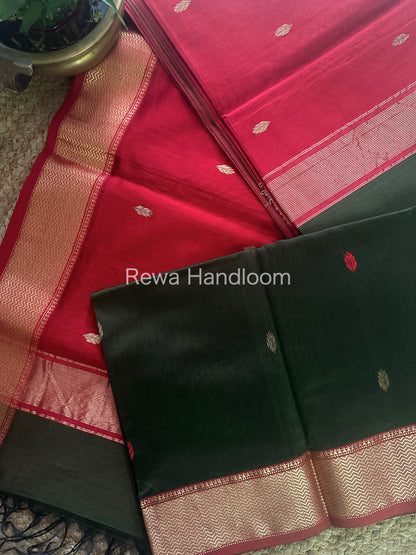 Maheshwari Dark Green Zari Butti Saree PTB72