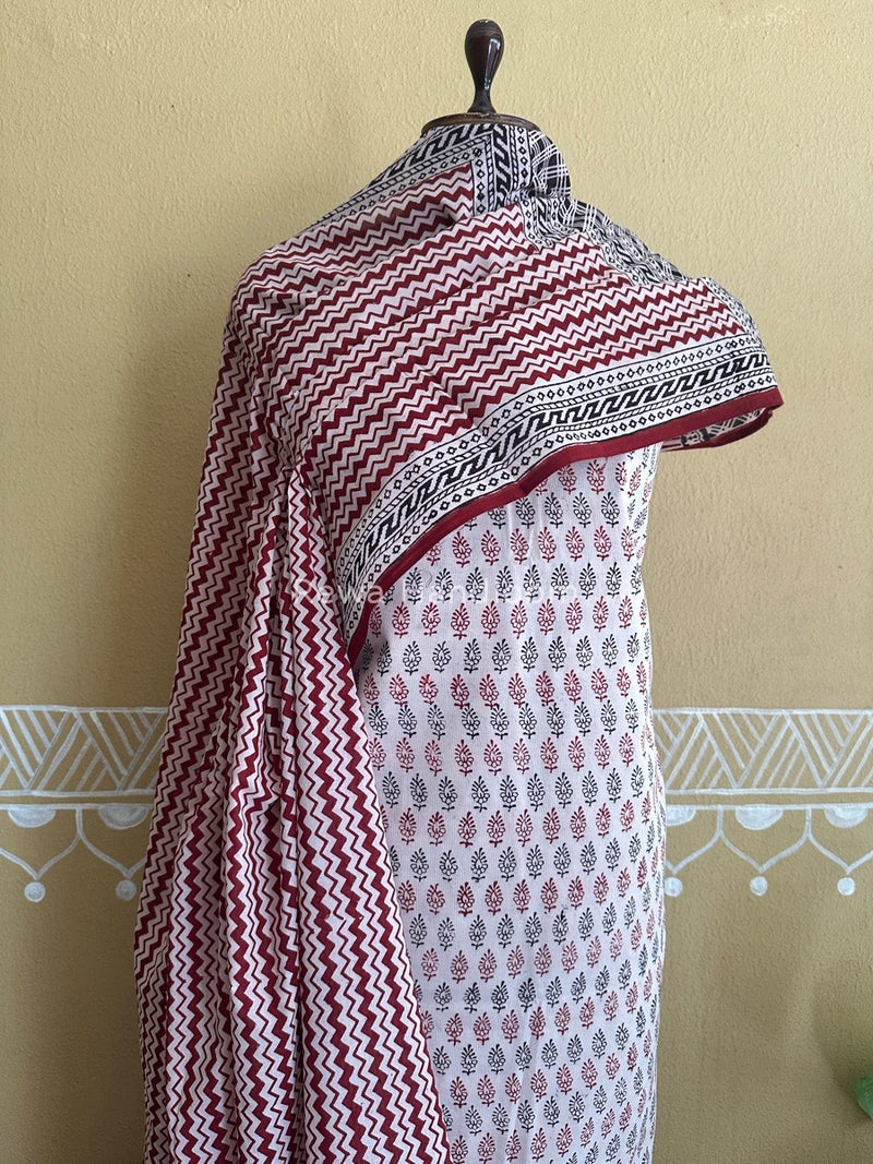 White-Maroon Bagh Print Cotton Suit BCSP0129