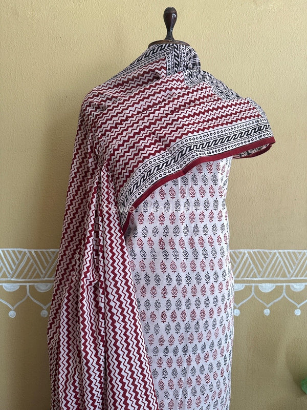 White-Maroon Bagh Print Cotton Suit BCSP0129