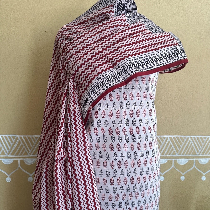 White-Maroon Bagh Print Cotton Suit BCSP0129