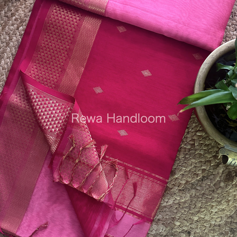 Baby Pink Zari Butti ~ Maheshwari Saree-PTB073