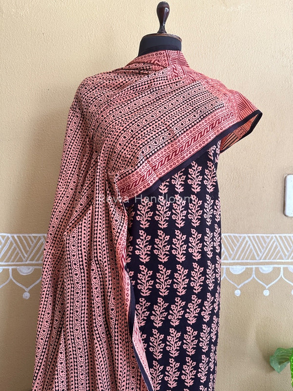 Black-Peach Bagh Print Cotton Suit BCSP0118