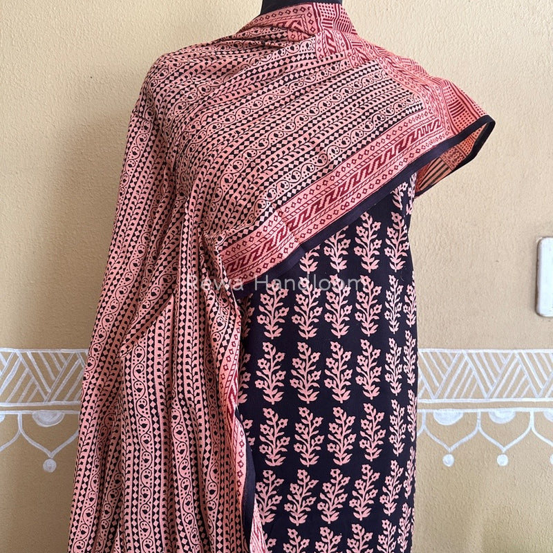 Black-Peach Bagh Print Cotton Suit BCSP0118