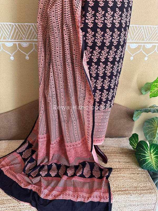 Black-Peach Bagh Print Cotton Suit BCSP0118